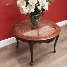 Load image into Gallery viewer, x SOLD Antique French Oak, Cane and Glass Top Table, Round Coffee Table with Scalloped Apron B11452