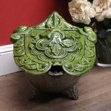Load image into Gallery viewer, x SOLD Antique French Cast Iron Coal Bucket with a Green Enamel Lid and a Brass Coal Shovel. B11652