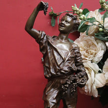 Load image into Gallery viewer, Antique French Bronze and Marble Plinth Base, Signed Lavergne, Boy with Grapes. B11312