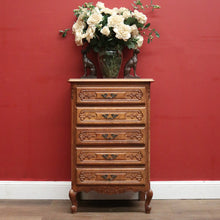 Load image into Gallery viewer, x SOLD French Oak and Brass Handle Five (5) Drawer Chest of Drawers or Lingerie Chest. B11870