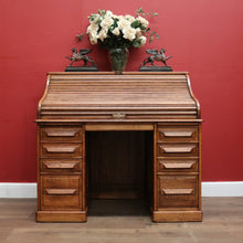 Load image into Gallery viewer, x SOLD Antique Cutler Desk, Twin Pedestal Cutler, NY, Buffalo Roll Top Office Desk with Key. B11931