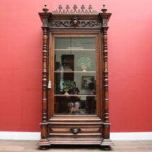 Load image into Gallery viewer, x SOLD - Antique French Walnut and Glass Bookcase or China Cabinet with a Drawer to the Base. B11909