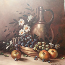 Load image into Gallery viewer, x SOLD - Oil on Canvas, Signed Bottom Right Still Life in Gilt-Coloured Frame, Floral Fruit Painting. B11850