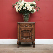 Load image into Gallery viewer, x SOLD Vintage French Oak Bedside Cabinet or Lamp or side Table, Drawer and Cupboard Storage. B11578