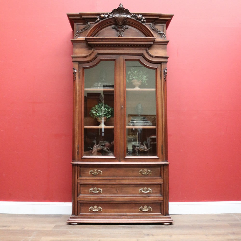 Antique French Walnut China Cabinet or Bookcase with 3 Drawers to the Base. B11903