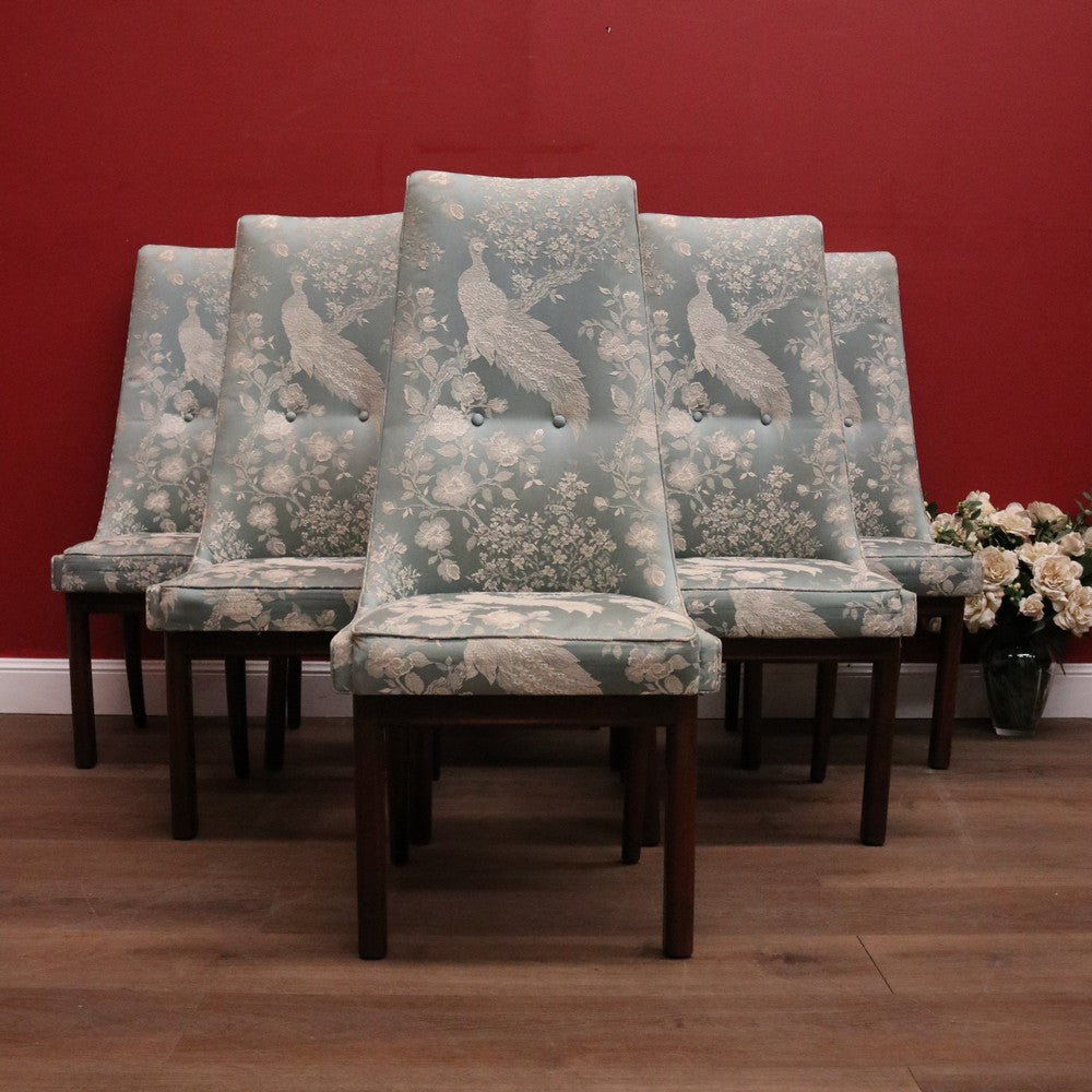 Set of Six Vintage Dinning Chairs or Kitchen Chairs, High Back, Cushion Seat Comfort, Peacock Design. B11989