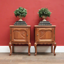 Load image into Gallery viewer, Pair of French Lamp Tables or Bedside Tables with Cupboard Storage, French Oak. B11966
