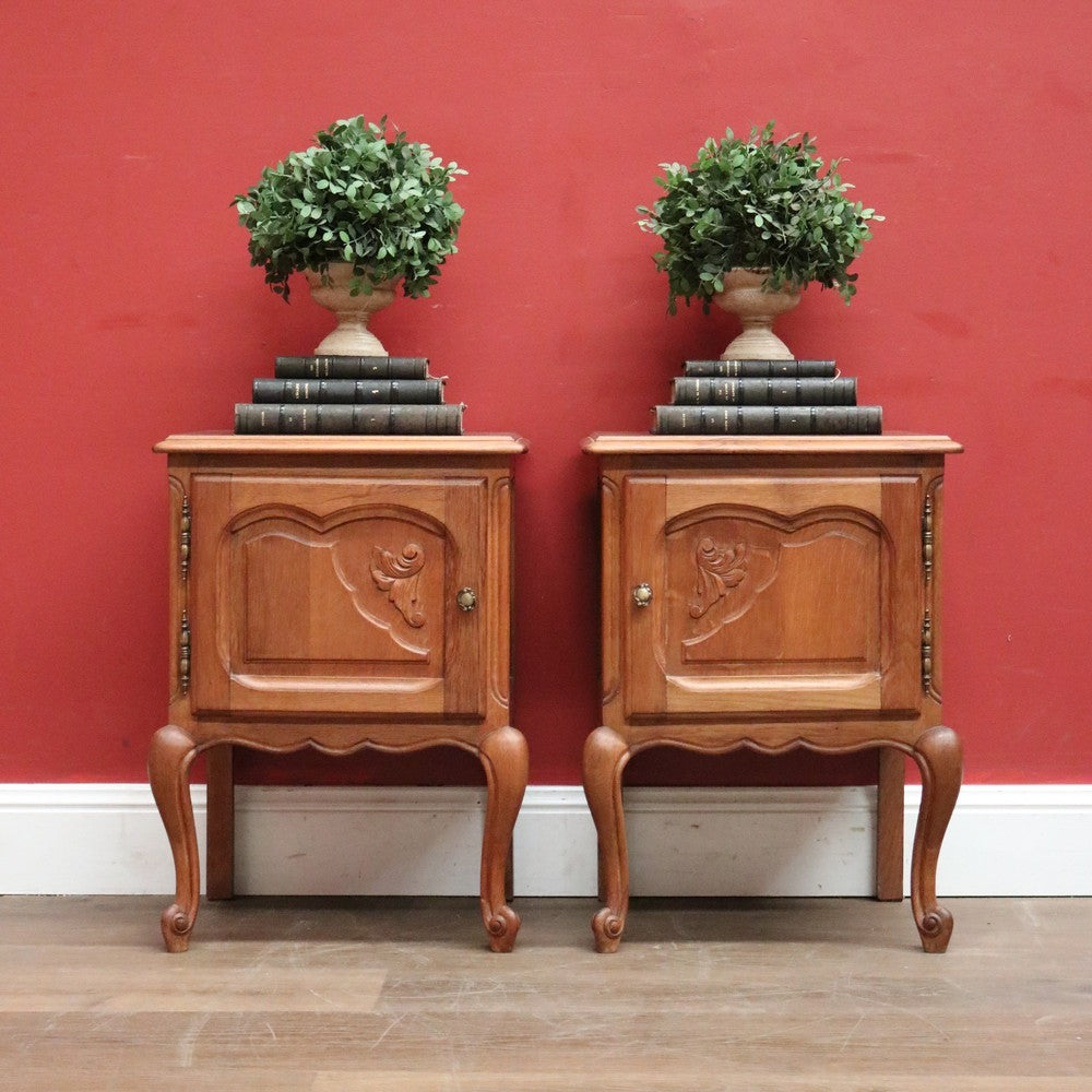Pair of French Lamp Tables or Bedside Tables with Cupboard Storage, French Oak. B11966