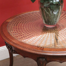 Load image into Gallery viewer, x SOLD Antique French Oak, Cane and Glass Top Table, Round Coffee Table with Scalloped Apron B11452