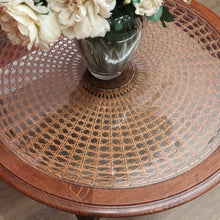 Load image into Gallery viewer, x SOLD Antique French Oak, Cane and Glass Top Table, Round Coffee Table with Scalloped Apron B11452