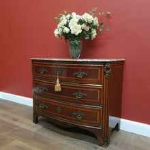 Load image into Gallery viewer, x SOLD Antique French mahogany Three Drawer Marble Top Chest of Drawers with Brass Detail. B12162
