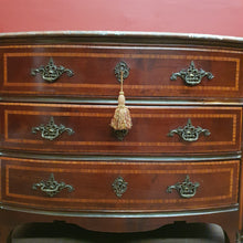 Load image into Gallery viewer, x SOLD Antique French mahogany Three Drawer Marble Top Chest of Drawers with Brass Detail. B12162