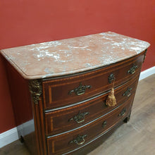 Load image into Gallery viewer, x SOLD Antique French mahogany Three Drawer Marble Top Chest of Drawers with Brass Detail. B12162