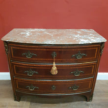 Load image into Gallery viewer, x SOLD Antique French mahogany Three Drawer Marble Top Chest of Drawers with Brass Detail. B12162