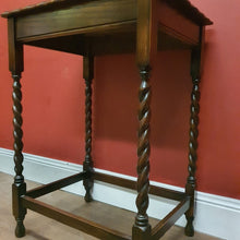 Load image into Gallery viewer, x SOLD Antique English Oak Hall Side or Lamp Table with Barley Twist Legs and a Stretcher Base. B12175