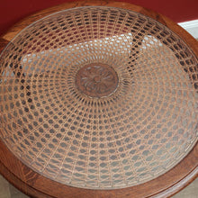Load image into Gallery viewer, x SOLD Antique French Oak, Cane and Glass Top Table, Round Coffee Table with Scalloped Apron B11452