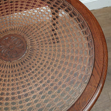 Load image into Gallery viewer, x SOLD Antique French Oak, Cane and Glass Top Table, Round Coffee Table with Scalloped Apron B11452