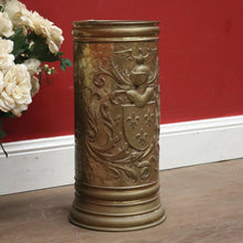 Load image into Gallery viewer, x SOLD Antique French Umbrella Holder, Walking stick Holder, Pressed Brass, Knight, Lion, Eagle B11681