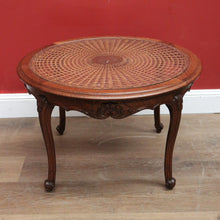 Load image into Gallery viewer, x SOLD Antique French Oak, Cane and Glass Top Table, Round Coffee Table with Scalloped Apron B11452