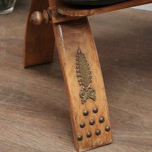 Load image into Gallery viewer, x SOLD Vintage Genuine Cowhide Camel Saddle Seat or Stool, Gilt Brass Mounts, Ottoman or Footstool