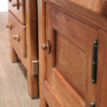 Load image into Gallery viewer, x SOLD Vintage French Oak Bedside Cabinets, Lamp Tables, Chest of Drawers and Cabinet. B11427