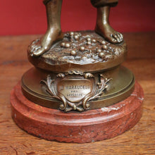 Load image into Gallery viewer, Antique French Bronze and Marble Plinth Base, Signed Lavergne, Boy with Grapes. B11312