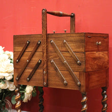 Load image into Gallery viewer, x SOLD Vintage French Sewing Box, 5 Section / Drawer Scissor Mechanism Sewing Caddy. B11874
