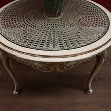 Load image into Gallery viewer, x SOLD Vintage French Circular Hand-painted Coffee Table, Cane Insert, Glass Top. B11580