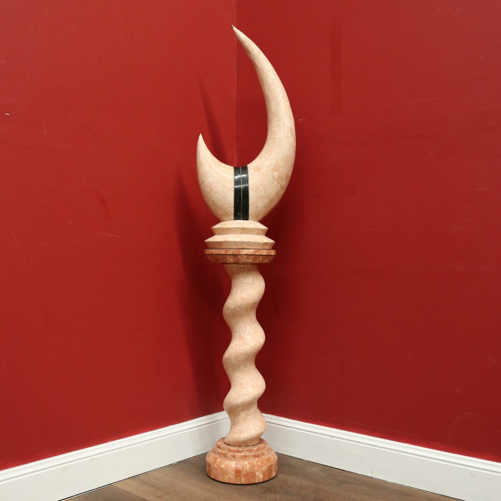 Maitland Smith - Tessellated Marble Stone Horn Sculpture and Matching Pedestal Base. B11992
