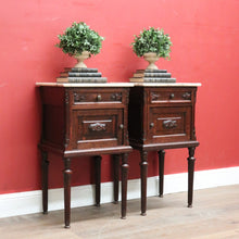 Load image into Gallery viewer, x SOLD A Pair of Antique French Oak and Marble Bedside Cabinets or Lamp Tables. B11952