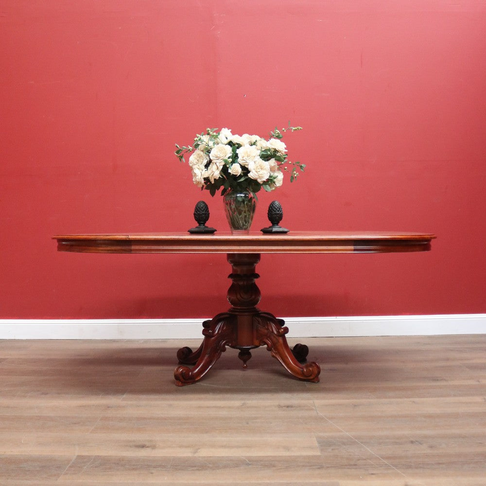 Vintage Australian Cedar Dining Table, Single Pedestal D-end Kitchen Table. B11758