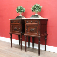 Load image into Gallery viewer, x SOLD A Pair of Antique French Oak and Marble Bedside Cabinets or Lamp Tables. B11952