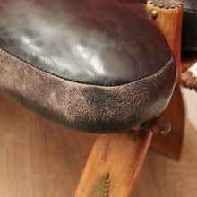 Load image into Gallery viewer, x SOLD Vintage Genuine Cowhide Camel Saddle Seat or Stool, Gilt Brass Mounts, Ottoman or Footstool