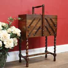 Load image into Gallery viewer, x SOLD Vintage French Sewing Box, 5 Section / Drawer Scissor Mechanism Sewing Caddy. B11874