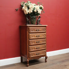 Load image into Gallery viewer, x SOLD French Oak and Brass Handle Five (5) Drawer Chest of Drawers or Lingerie Chest. B11870