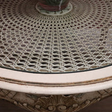 Load image into Gallery viewer, x SOLD Vintage French Circular Hand-painted Coffee Table, Cane Insert, Glass Top. B11580
