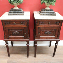 Load image into Gallery viewer, x SOLD A Pair of Antique French Oak and Marble Bedside Cabinets or Lamp Tables. B11952