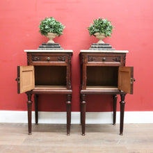 Load image into Gallery viewer, x SOLD A Pair of Antique French Oak and Marble Bedside Cabinets or Lamp Tables. B11952