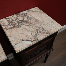 Load image into Gallery viewer, x SOLD A Pair of Antique French Oak and Marble Bedside Cabinets or Lamp Tables. B11952