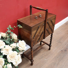 Load image into Gallery viewer, x SOLD Vintage French Sewing Box, 5 Section / Drawer Scissor Mechanism Sewing Caddy. B11874