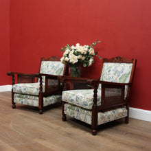 Load image into Gallery viewer, x SOLD Antique Australian Cedar Armchairs, Cane Side Lounge Chairs, Pair of Chairs. B11779