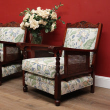 Load image into Gallery viewer, x SOLD Antique Australian Cedar Armchairs, Cane Side Lounge Chairs, Pair of Chairs. B11779