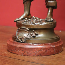 Load image into Gallery viewer, Antique French Bronze and Marble Plinth Base, Signed Lavergne, Boy with Grapes. B11312