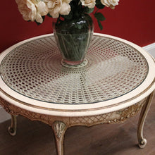Load image into Gallery viewer, x SOLD Vintage French Circular Hand-painted Coffee Table, Cane Insert, Glass Top. B11580