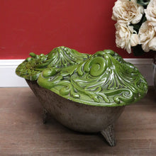 Load image into Gallery viewer, x SOLD Antique French Cast Iron Coal Bucket with a Green Enamel Lid and a Brass Coal Shovel. B11652