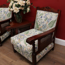 Load image into Gallery viewer, x SOLD Antique Australian Cedar Armchairs, Cane Side Lounge Chairs, Pair of Chairs. B11779
