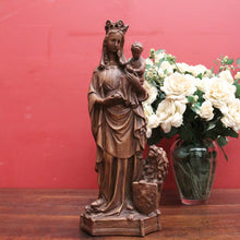 Load image into Gallery viewer, Antique French Statue Madonna and Child, Mary and Baby Jesus, Lion, Gargoyle. B11724

