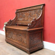 Load image into Gallery viewer, x SOLD Antique French Oak Hall Seat, or Lift Lid Blanket Box Hall Bench Chair. B11864