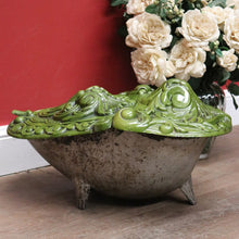 Load image into Gallery viewer, x SOLD Antique French Cast Iron Coal Bucket with a Green Enamel Lid and a Brass Coal Shovel. B11652