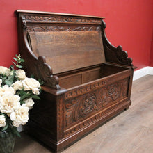 Load image into Gallery viewer, x SOLD Antique French Oak Hall Seat, or Lift Lid Blanket Box Hall Bench Chair. B11864